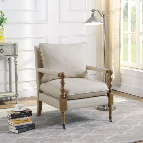 Upholstered Accent Chair With Casters Beige