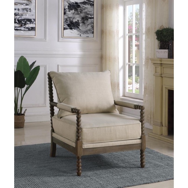 Cushion Back Accent Chair Oatmeal And Natural