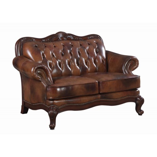 Victoria Tufted Back Loveseat Tri-Tone And Warm Brown