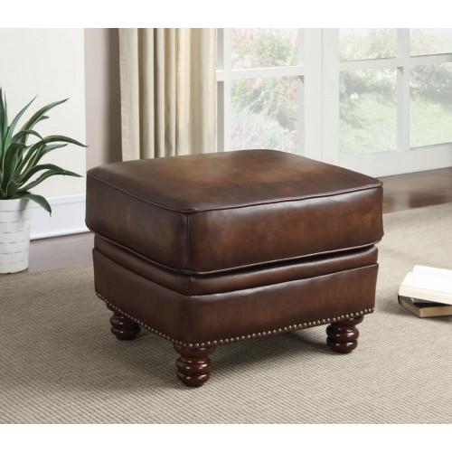 Montbrook Nailheads Ottoman Hand Rubbed Brown