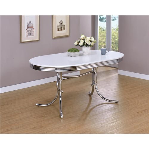 Retro Oval Dining Table Glossy White And Chrome