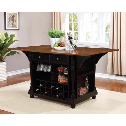 Slater 2-Drawer Kitchen Island With Drop Leaves Brown And Black