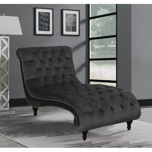 Button Tufted Upholstered Chaise Charcoal