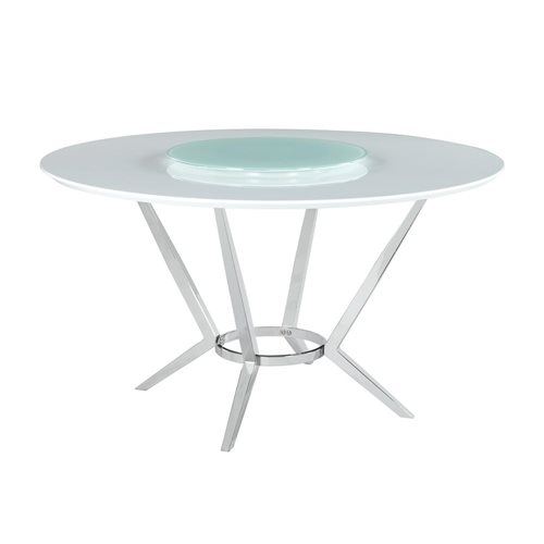 Abby Round Dining Table With Lazy Susan White And Chrome