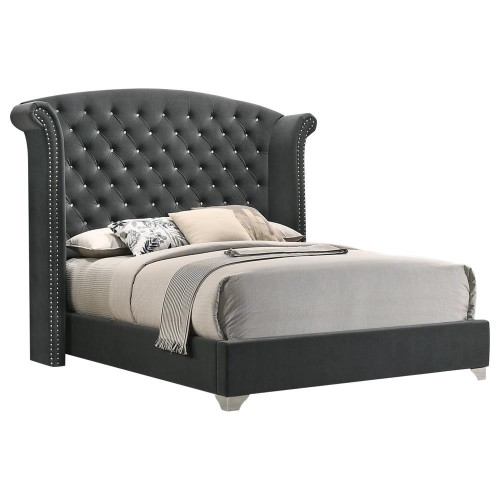 Melody Eastern King Wingback Upholstered Bed Grey