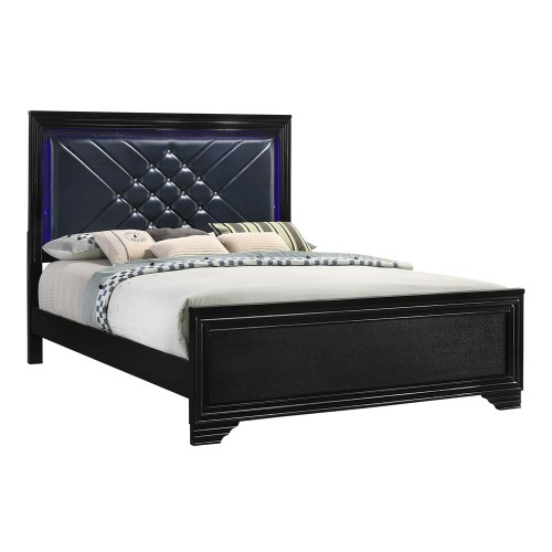 Penelope Queen Bed With LED Lighting Black And Midnight Star