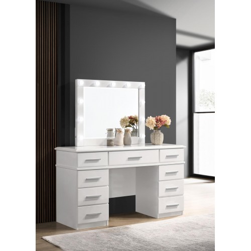 Felicity 9-drawer Vanity Desk with Lighted Mirror Glossy White