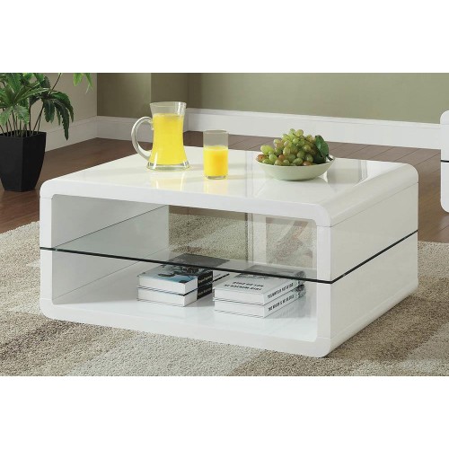 Rectangle 2-Shelf Coffee Table Glossy White