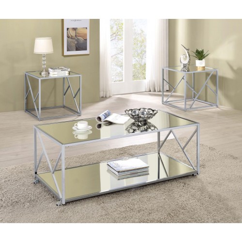 3-Piece Occasional Table Set Clear Mirror And Chrome